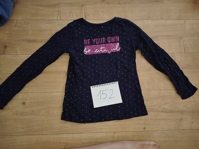 Primark Mädchen Langarm T-Shirt gepunktet Print Schriftzug blau Gr. 152