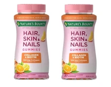 2 Pack Nature's Bounty Hair Skin & Nails Gummies 80 Ct | Biotin + Collagen 08/26