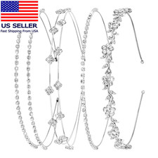 4 Pcs Silver Rhinestone Headband, Bridal Wedding Crystal Tiara Crown Hair Access
