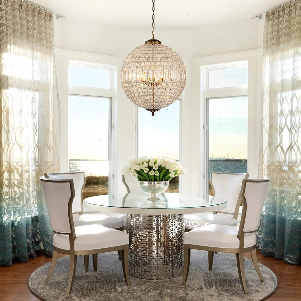 Retro Antique Bronze Crystal Globe Pendant Light Classic Ceiling Light Fixtures - Image 4 of 4