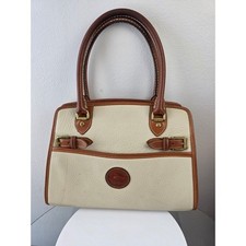 Dooney & Bourke Vintage All Weather Leather Satchel Bag Cream Tan Made in USA