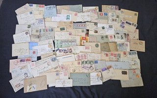 VINATGE MIXED WORLD POSTAGE STAMPS ON ENVELOPES ETC JOB LOT EPHEMERA