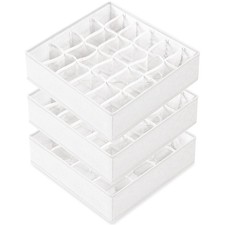 3 Pack Sock Underwear Drawer Organizer Dividers, 64 Cell Fabric Foldable Cabi...