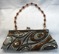 Sequence Beaded Clutch Handbag Purse Beautiful Browns Gold Evening Beautiful EUC