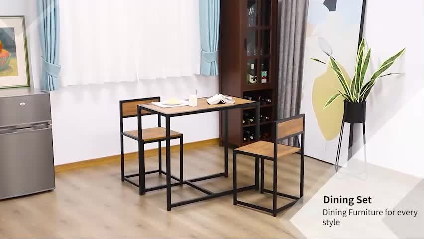 Industrial 3pc Dining Table 2 Chair Set for Small Space Dining