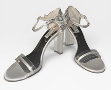 BADGLEY MISCHKA Size 8 Embellished Satin Sandals Heels Shoes In Ivory Satin
