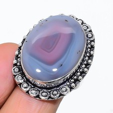 Natural Banded Agate Gemstone 925 Sterling Silver Jewelry Ring Size 7 US 