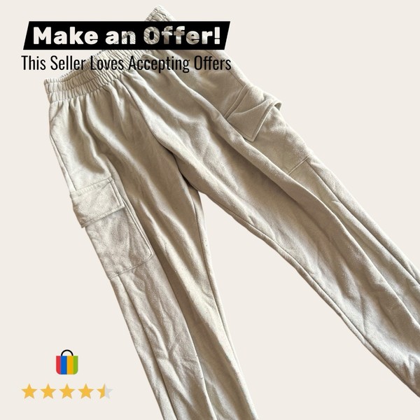 Miss Mango Women’s Green Fleece Cargo Jogger Pants, Elastic Waist, 12