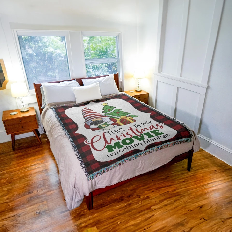 Christmas Movie Gnome Blanket Throw Woven from Cotton - Made in The USA (72x54) - Image 3 of 4