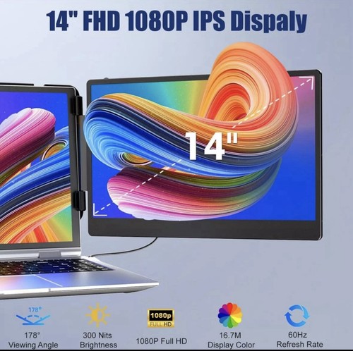 Laptop Screen Extender - 14'' Portable Monitor Plug & Play, 1080P FHD - 第 2/6 張圖片