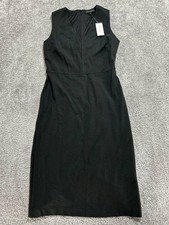 Banana Republic Tank Pleated LBD Dress Womens 6 Black V Neck Back Slit New