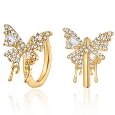 Gold Butterfly Earrings for Women - Small Gold Huggie Hoop Earrings 14K Gold Pla