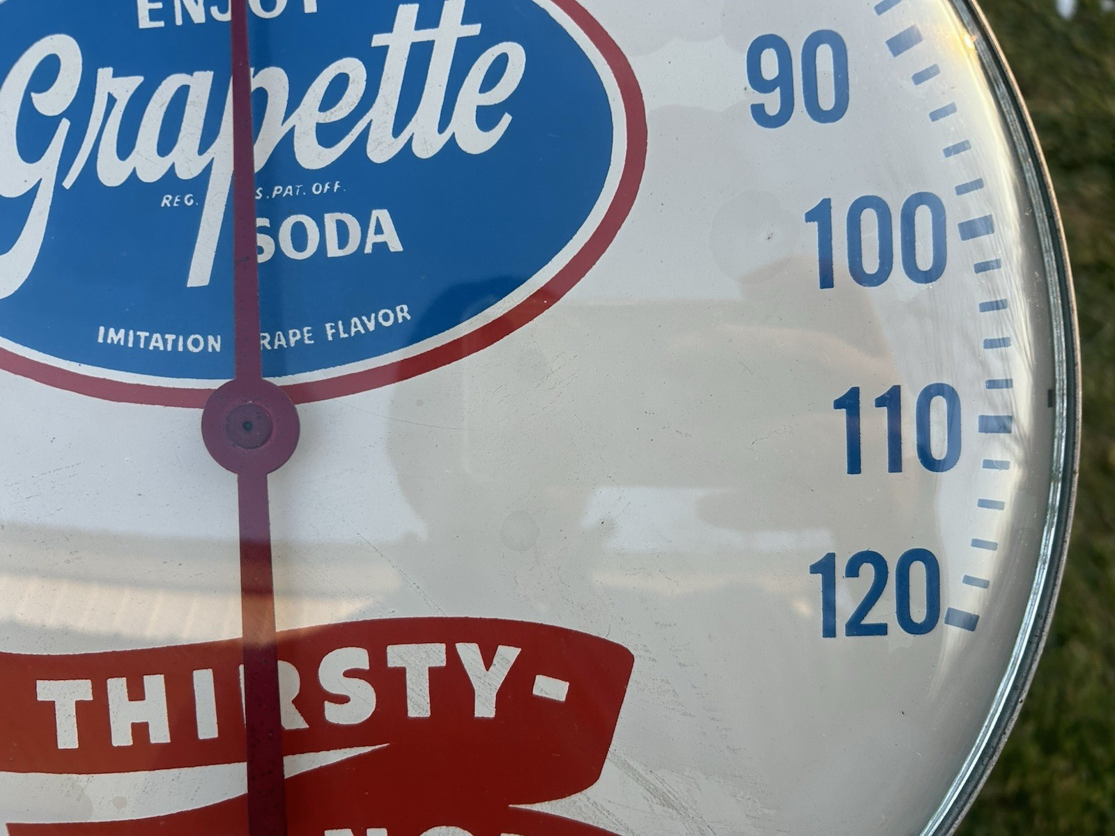 Original Enjoy Grapette Soda 12" Dial Thermometer Sign Glass Cover