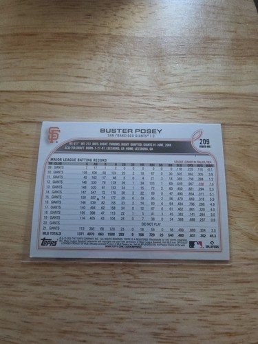2022 Topps Serie 1 Buster Posey #209 Gold Foil Giants - Foto 2 di 2