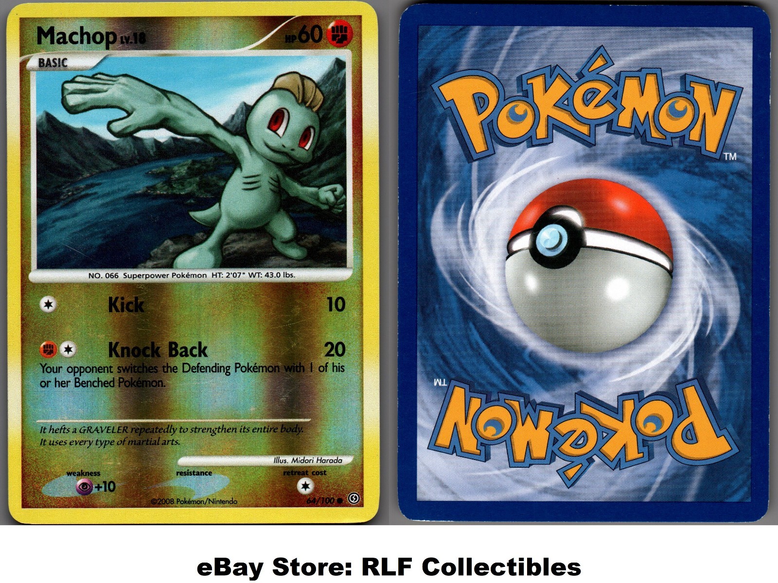 2008 Pokemon, D&P Stormfront, #64/100 Machop Lv. 18, Reverse Holo Common (b)