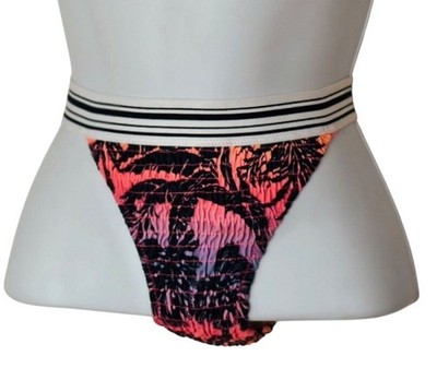 Victorias Secret S Bikini Bottoms Tropical Sunset Ruched Striped Waistband Beach