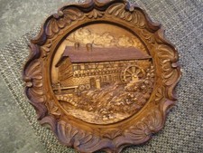 Wandteller Bild Holz Schnitzerei Wasserrad Mühle Landhaus Schwarzwald 20cm