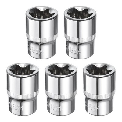 5pcs E-Torx Socket 1/2'' Drive E24 Star Socket 1.5'' Length 6 Point Spline Sleeve