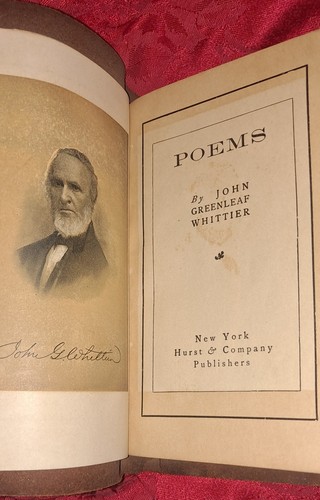 John Greenleaf Whittier Leather Bound Hand Painted Book Of Poetry - Picture 2 of 9
