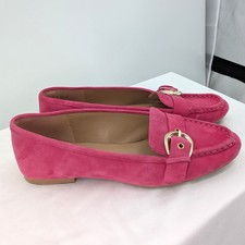 Naturalizer Pink Suede Loafers Gold Buckle Comfort Flats Sz 9.5