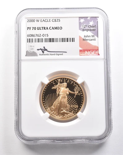 2000-W $25 American Gold Eagle Mercanti 1/2 Oz Gold PF70 UCAM NGC *5442