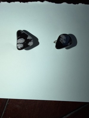 Vintage Snowflake Obsidian Western Cuff Links Silver Toned Unmarked.