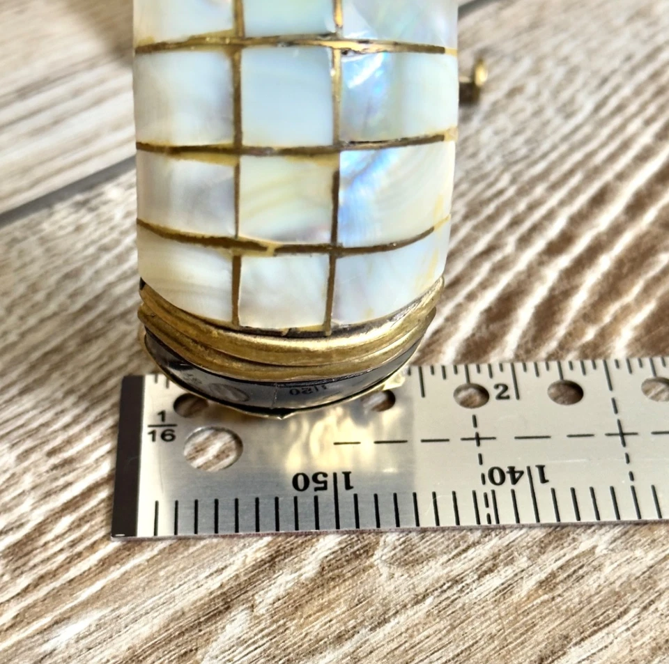 Pulseira vintage articulada robusta madrepérola bronze chifre preto tom dourado - Imagem 3 de 4