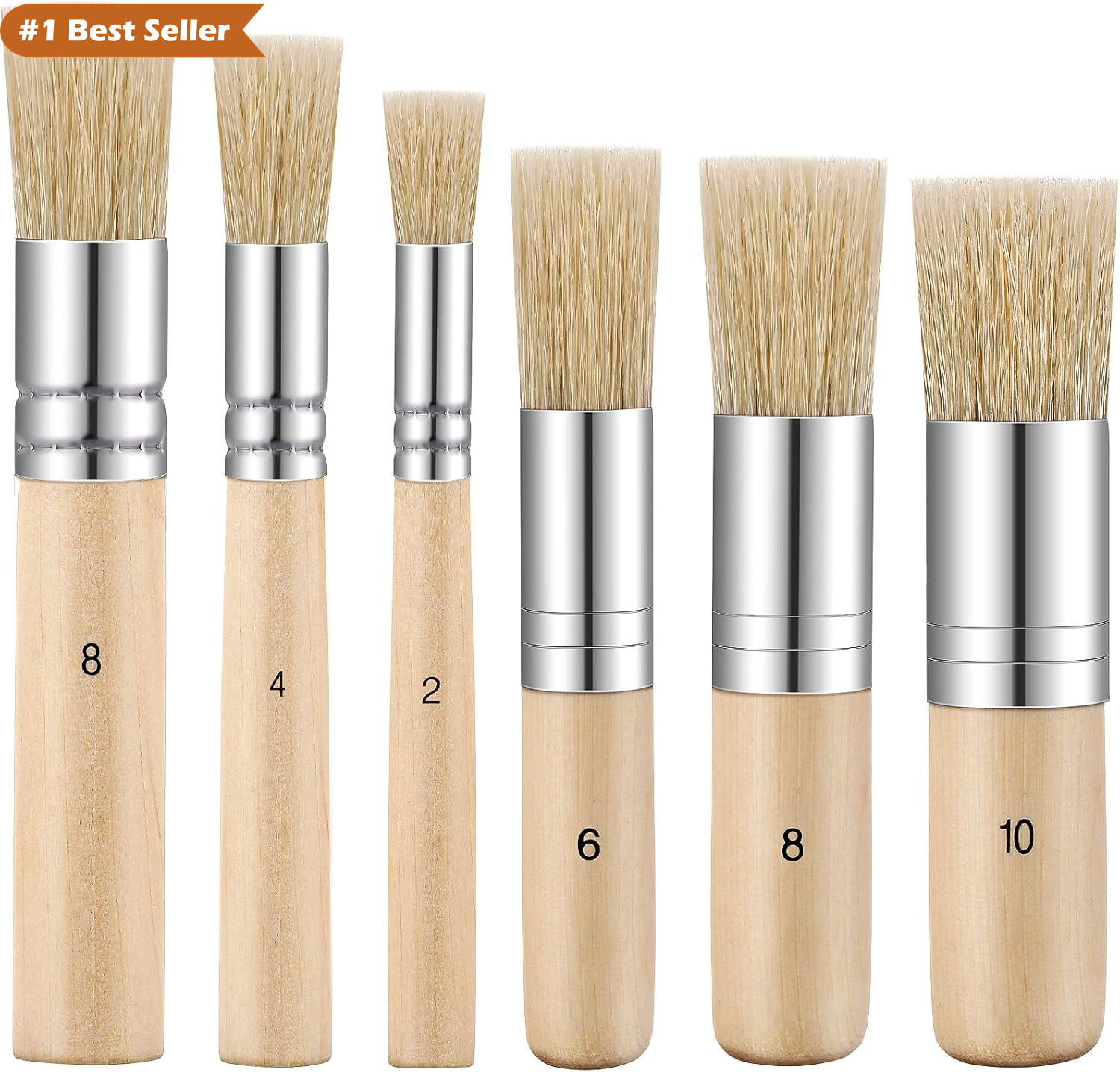 6-Piece Natural Bristle Stencil Brush Set for Acrylic and Watercolor Art