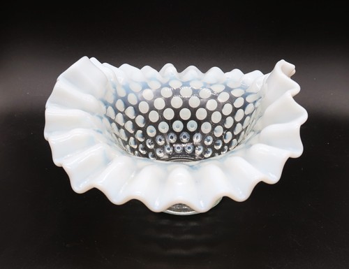 Vintage White Opalescent Hobnail Fancy Ruffled Crimped Edge Dish 7” Optical - Picture 4 of 13