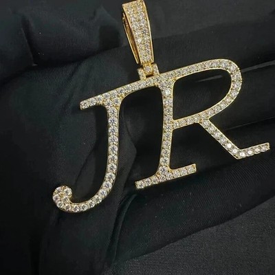 3.00Ct Round Real Moissanite Custom Letter Charm Pendant 14K Yellow Gold Plated