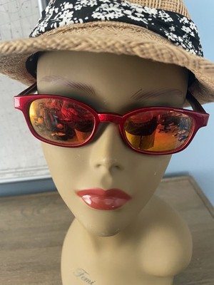 Pair of women's red KD Sunglasses with orange lenses