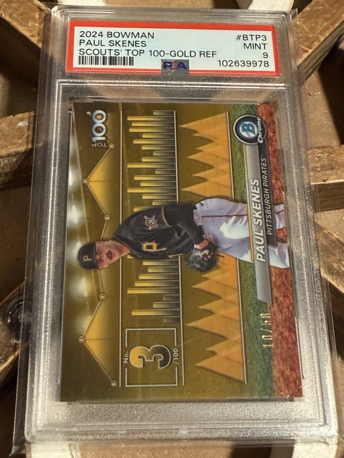 Paul SKENES /50 GOLD Refractor PSA 9 MINT 2024 Bowman Scouts Top 100 Pirates