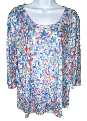 FDJ Women s XL Abstract Multicolor Scoop Neck 3/4 Sleeve Pullover Top
