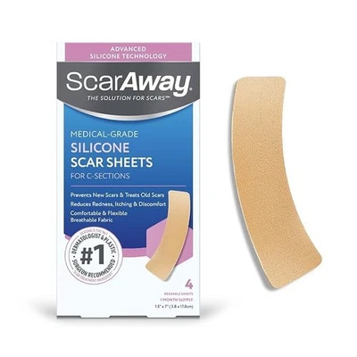 ScarAway Medical Grade Silicone Scar Sheets For C-Sections 4 Reusable Sheets