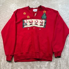 VTG Mrs B & Company Hand Made Christmas Sweatshirt Sz Lg Grandma Core USA Made