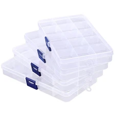 Rhinestone Organizer for Nails, 4PCS Cosics 15-Grid Clear Plastic Acrylic Nail