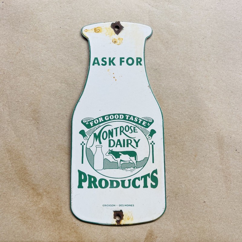 Montrose Dairy Milk Bottle Porcelain Enamel  Classic Sign 10" x 4 1/2"