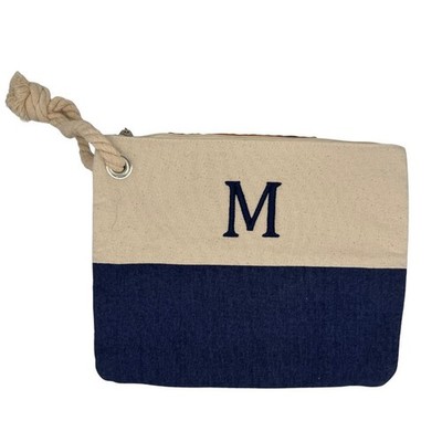 NWOT Nautical XL Initial Canvas Tote Makeup Travel Bag Monogram M Wristlet