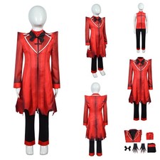 Kids Children Hotel Alastor Cosplay Costume Halloween Haz-bin Carnival Red Suit