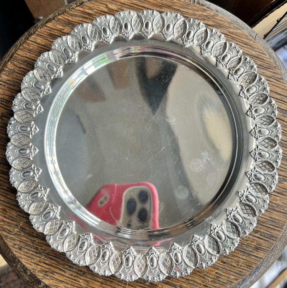 Antique Sterling Silver European Salver Plate Tray Chased Egg & Dart Design 8.75 - Image 3 of 4