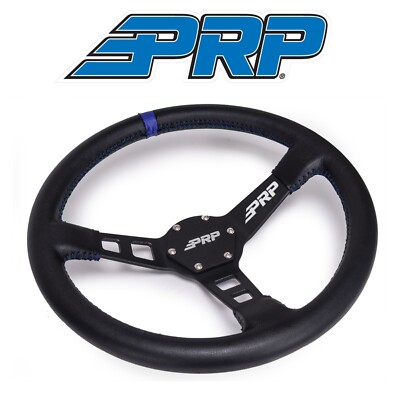 PRP Deep Dish Leather Steering Wheel Blue Stripe For Polaris RZR/Can-Am Maverick