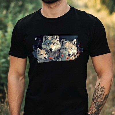 Mens Wolf Family Theme Cotton T-Shirt Size XS to 5XL