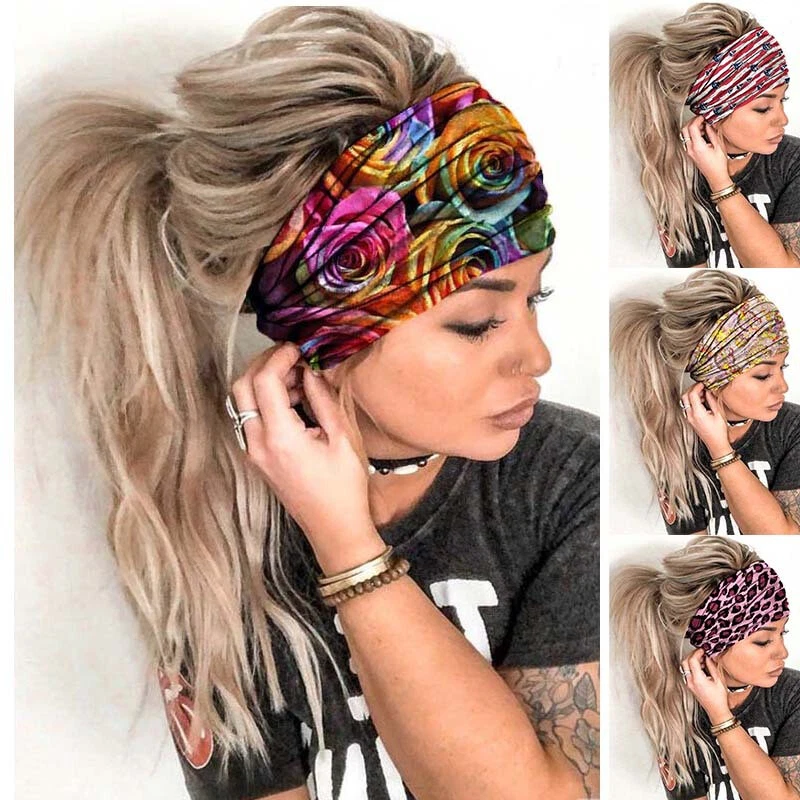 Women Men Yoga Sports Wide Headband Elastic Boho Hair Band Head