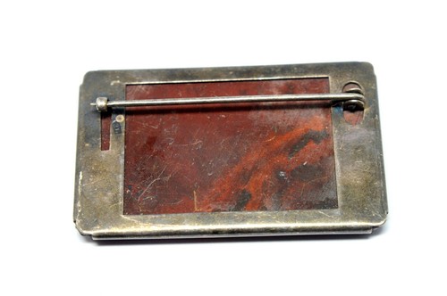 VINTAGE 925 STERLING SILVER RECTANGULAR SHAPED RED MINERAL STONE BROOCH - Picture 5 of 8