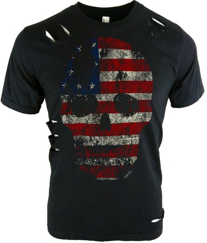 USA Flag Skull | Distressed T-Shirt | S 