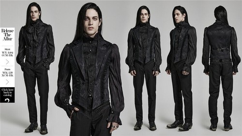 Punk Rave Goth Lapel Collar Multi Layers Lace Asymmetric Placket Black Waistcoat - Picture 13 of 22