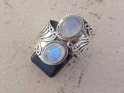 Moonstone 925 Sterling Silver Band& Statement Ring Handmade Ring All Size-q-38