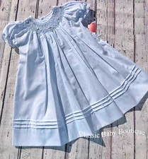 NWT Petit Ami Blue Pintuck Smocked Bishop Baby Girls Dress 6 Months 6M Batiste