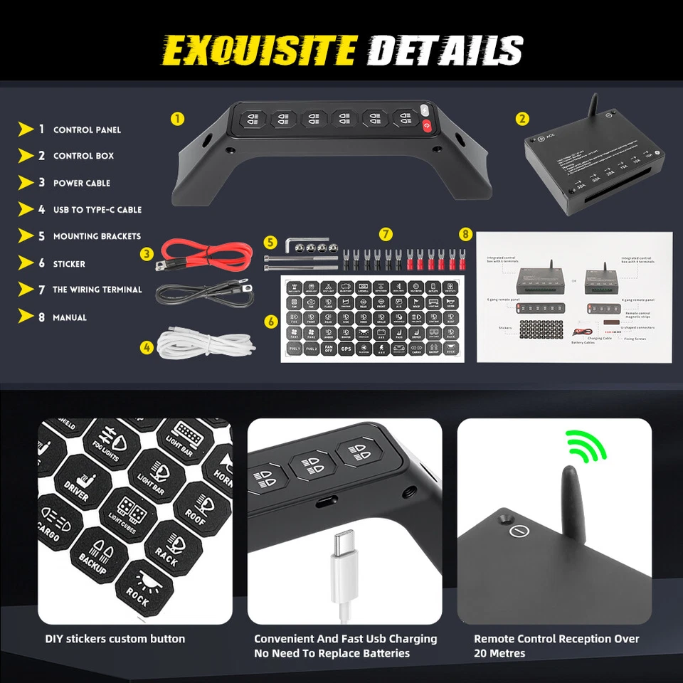 6 Gang Auxiliary Grab Handle Switch Panel Relay System For Ford F-150 2010-2023 - Image 3 of 4