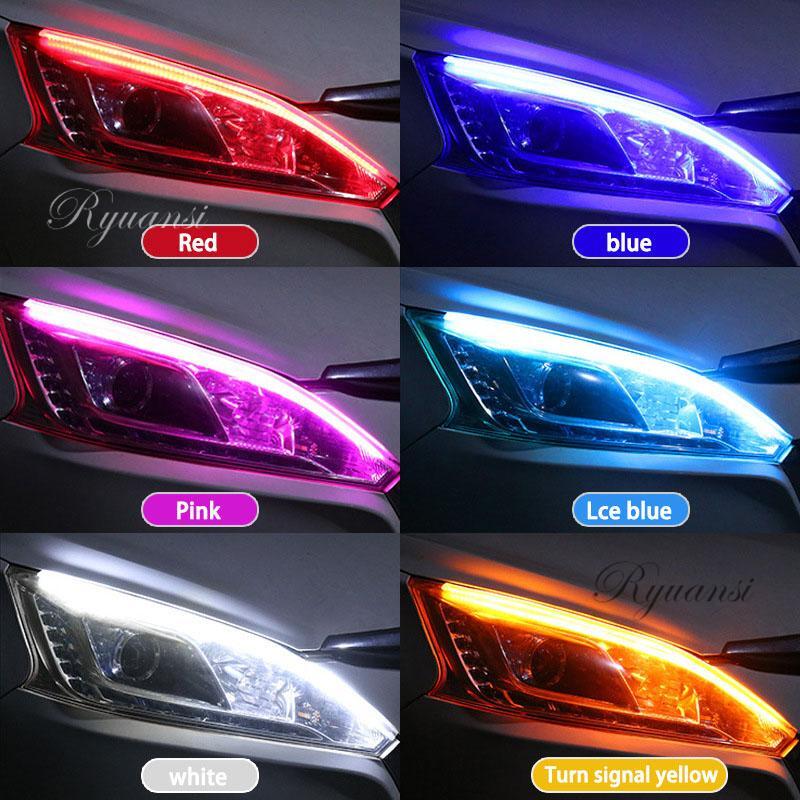 XUKEY 2X LED Daytime Running Lights – Sequential DRL Turn Signal Strip, 12V, Universal Flexible Headlight Lamp